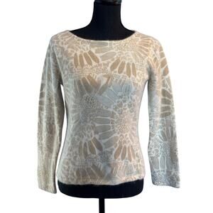 VTG Liz Claiborne Sweater Ivory Beige Mosaic Look Floral Lambswool Angora M S